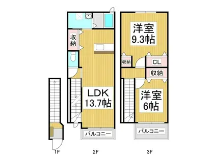 カーサグランデ(2LDK/2階)の間取り写真