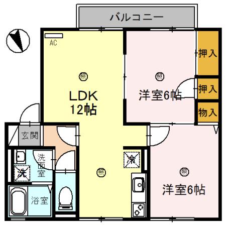 サニーハイツ田寺A(2LDK/2階)の間取り写真