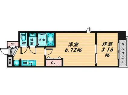 AELL OSAKA イースト(2K/13階)の間取り写真