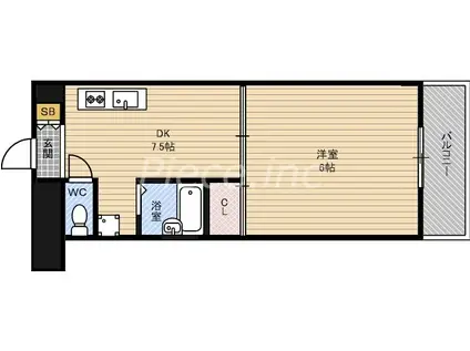 鶴見緑地ハイツ弐番館(1DK/8階)の間取り写真