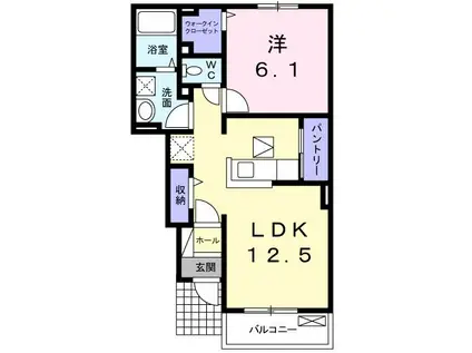 ウエスト ヒル(1LDK/1階)の間取り写真