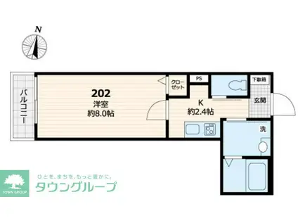 SUNNY CORK サニーコーク(1K/2階)の間取り写真