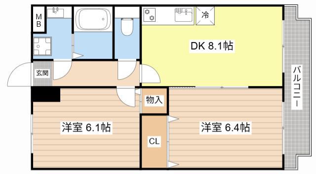 ユーミーサンヒルズ(2DK/4階)の間取り写真