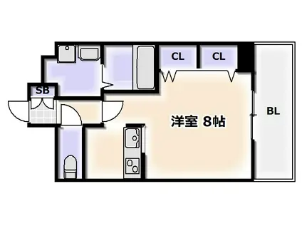 ヒルズ夕陽丘(1K/8階)の間取り写真