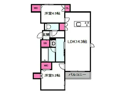 内代レジデンスノース(2LDK/2階)の間取り写真