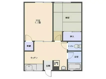 シティハイム岸和(2K/1階)の間取り写真