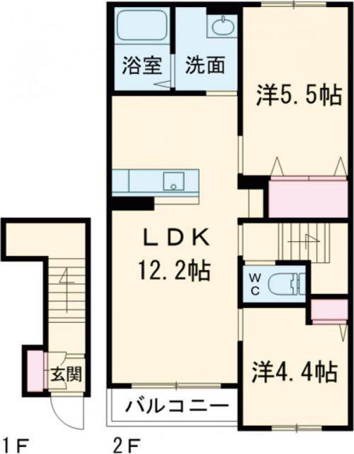 JR加古川線 社町駅 バス乗車時間:36分 最寄りバス停で下車 徒歩5分 2階建 築1年(2LDK/2階)の間取り写真