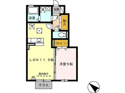 E-ROOM(1LDK/1階)の間取り写真