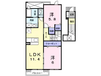 セレノ八島台II(2LDK/2階)の間取り写真