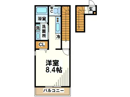 ボルベール調布ヶ丘(1K/2階)の間取り写真