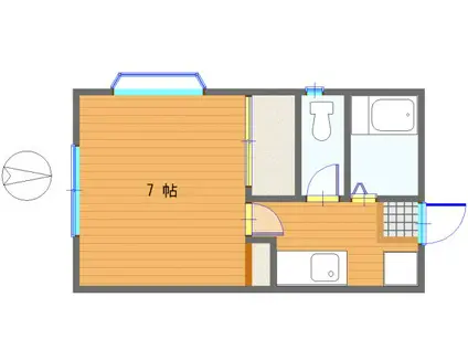 ラ・フォンテ成田(1K/2階)の間取り写真