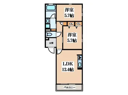シャーメゾンアンジュ(2LDK/2階)の間取り写真