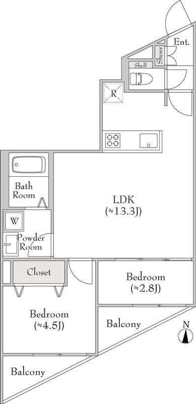 ルミークアン用賀(2LDK/5階)の間取り写真
