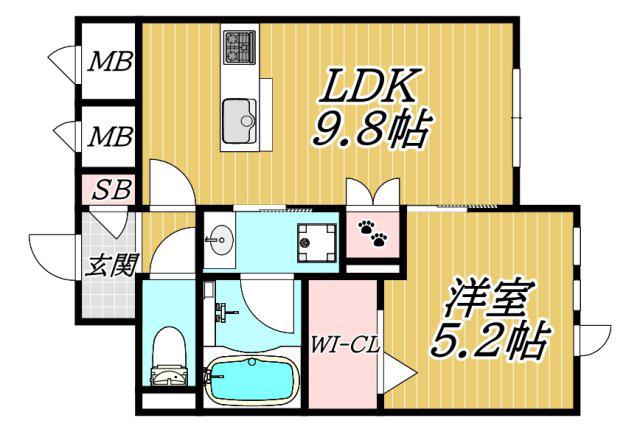西宮市門前町へーベルメゾン(1LDK/2階)の間取り写真