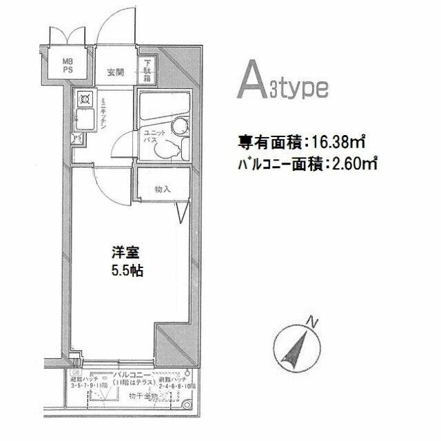 パレ・ドール伊勢佐木町南II(1K/9階)の間取り写真