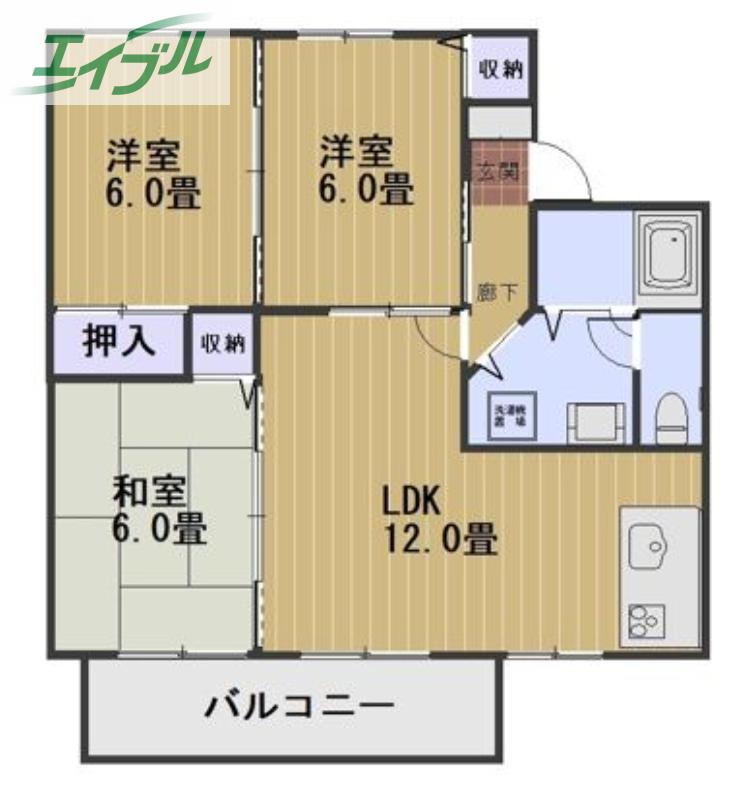 ゼフィール芳泉C棟(3LDK/2階)の間取り写真