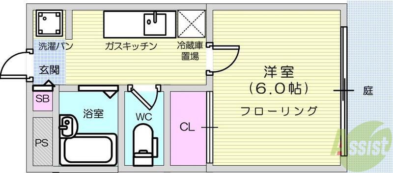 エスポワール B棟(1K/1階)の間取り写真