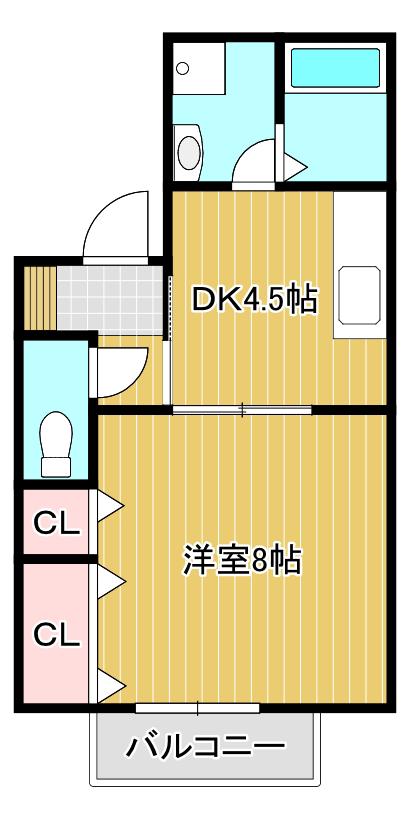 ハーバービュー金磯 C棟(1DK/2階)の間取り写真