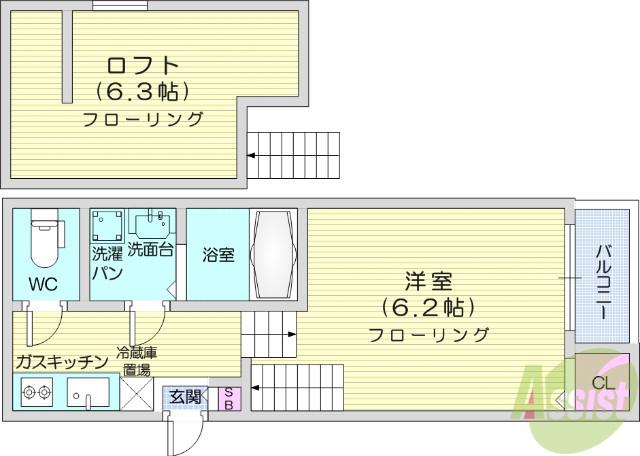 ハーモニーテラス67(1K/2階)の間取り写真