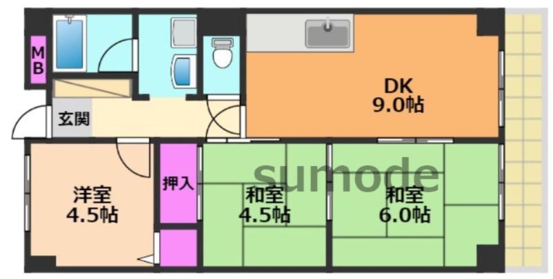 ピアハイツ幸(3LDK/4階)の間取り写真