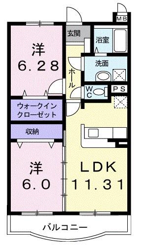 リヴィエ―ルB棟(2LDK/3階)の間取り写真