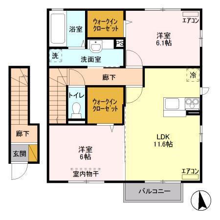 ヴィラージュ学園 B棟(2LDK/2階)の間取り写真