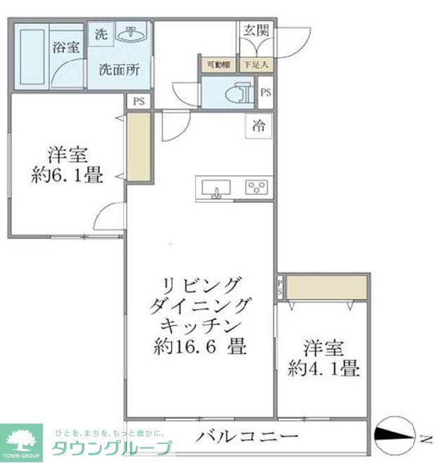 ヒル・シャンス大倉山(2LDK/1階)の間取り写真