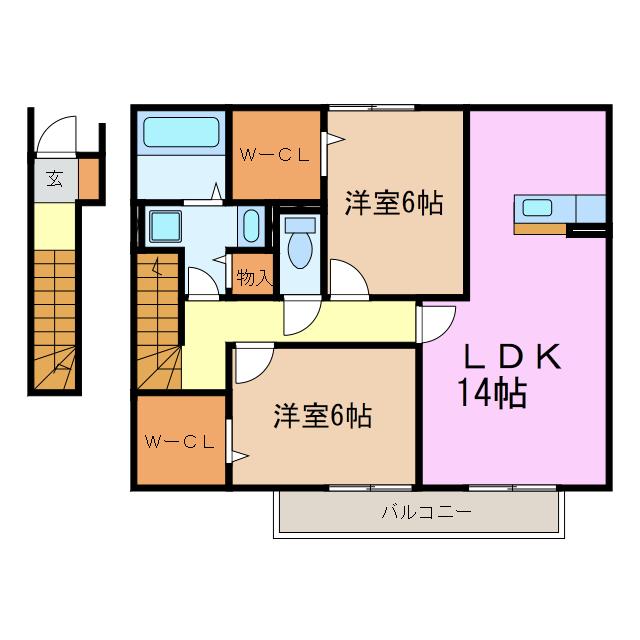 ビオトープ(2LDK/2階)の間取り写真