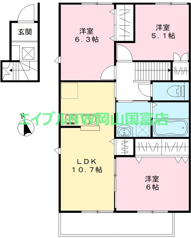 ユアメゾン益野 A(3LDK/2階)の間取り写真