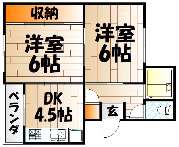 ヴィラナリー門司4棟(2DK/4階)の間取り写真