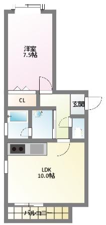 コリーナF(1LDK/2階)の間取り写真
