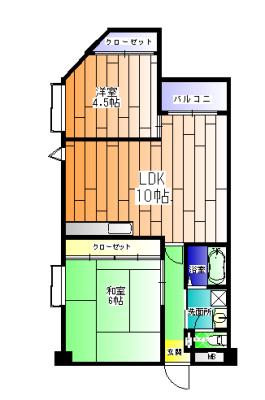 ハピネス東須磨(2LDK/5階)の間取り写真