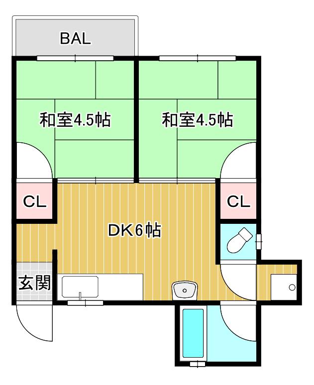Fコーポ(1LDK/2階)の間取り写真