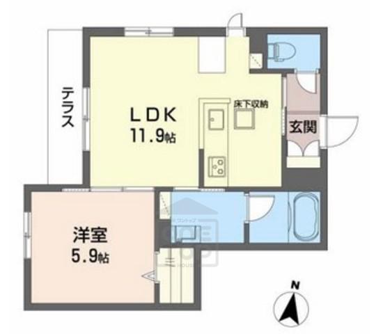 ユーモリス2(1LDK/1階)の間取り写真