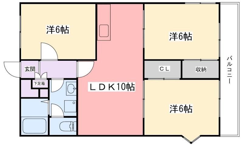 インタービレッジ広畑(3LDK/6階)の間取り写真