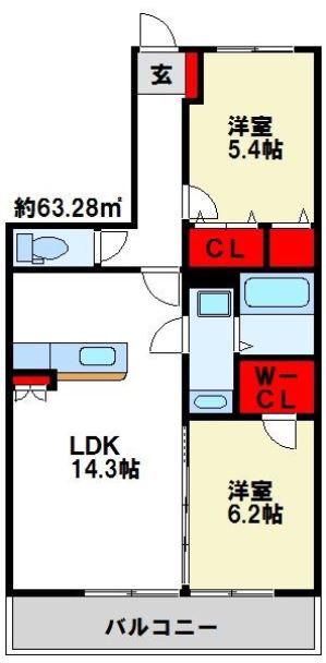フェリクス(2LDK/5階)の間取り写真