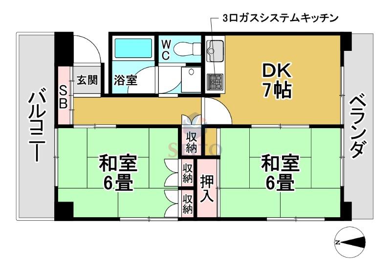 メゾン南桜塚(2DK/5階)の間取り写真