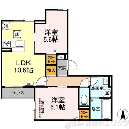 D-ROOM上篠崎(2LDK/1階)の間取り写真