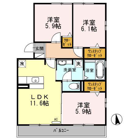 セジュール・ベル(3LDK/3階)の間取り写真
