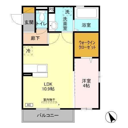 リヴェールI(1LDK/2階)の間取り写真