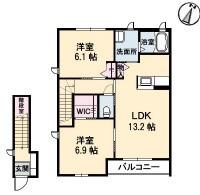 エクリールC棟(2LDK/2階)の間取り写真