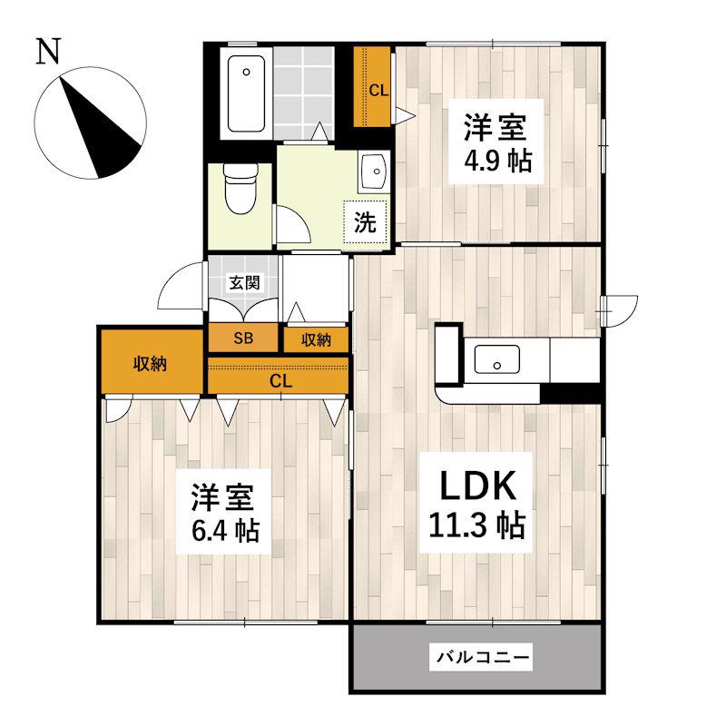 フォレスト ライフ (2LDK/2階)の間取り写真