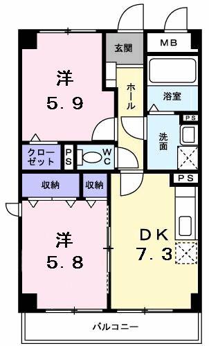 グランデール一本松(2DK/2階)の間取り写真