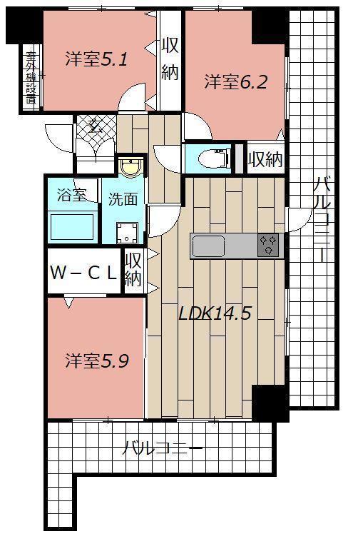 THE SQUARE PLATINUM RESIDENCE(3LDK/14階)の間取り写真