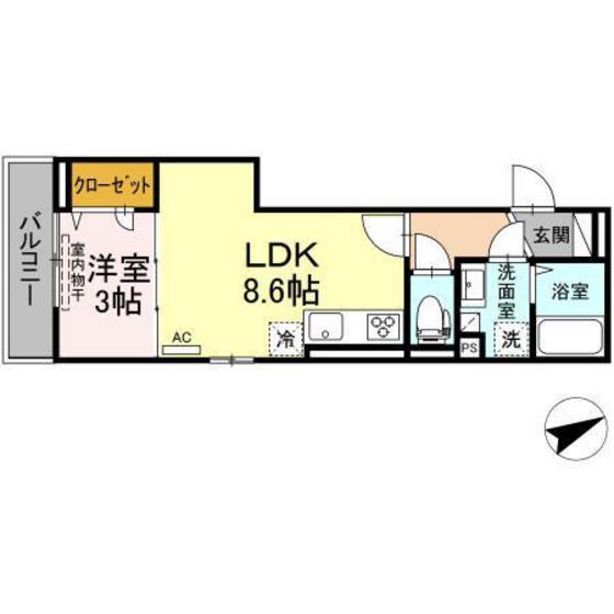 ペルル新広(1LDK/3階)の間取り写真