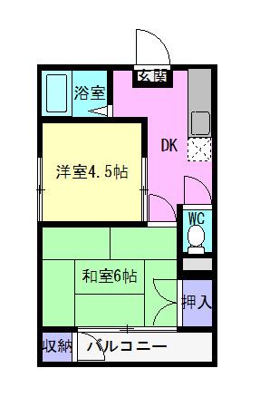 明和荘2(2DK/2階)の間取り写真