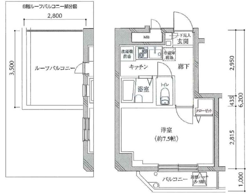 MUSIC JOY 神楽坂(1K/6階)の間取り写真