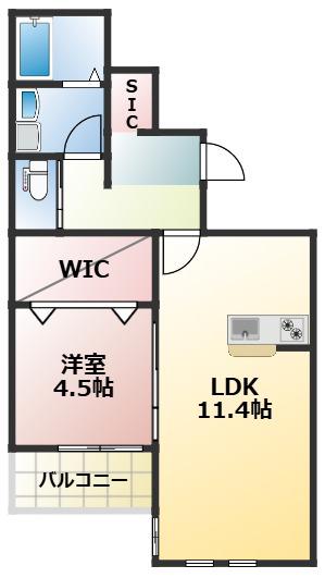 ノヴァイフ黒髪(1LDK/1階)の間取り写真