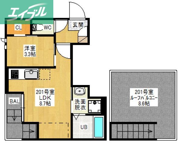 GRANDTIC 西崎(1LDK/2階)の間取り写真