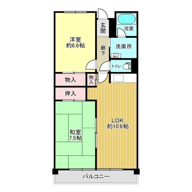 ドミール伏見(2LDK/2階)の間取り写真